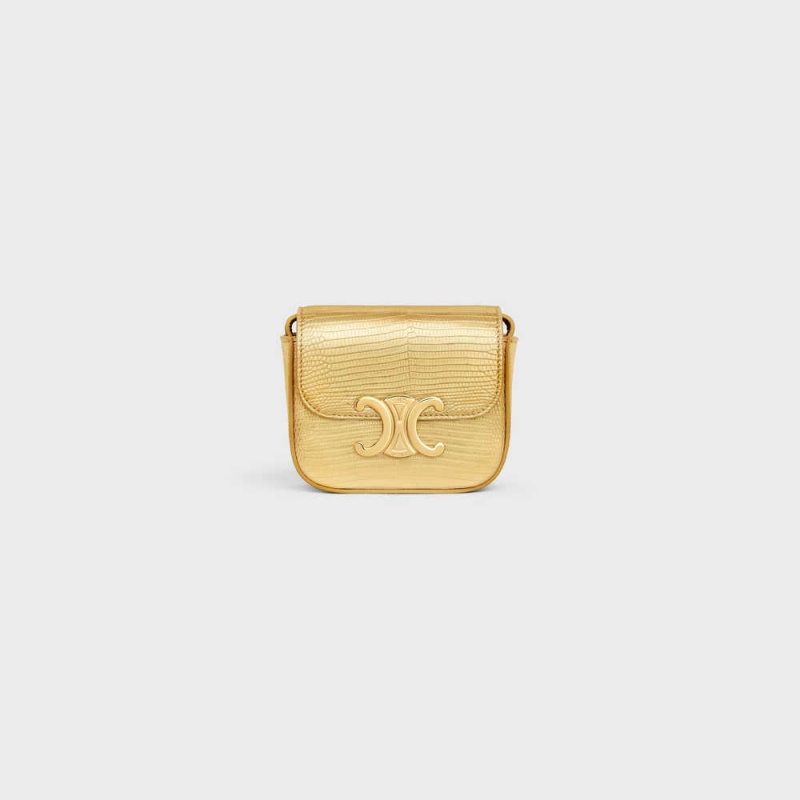 Gold Celine TRIOMPHE in LAMINATED LIZARD Mini Bags | CL-593017