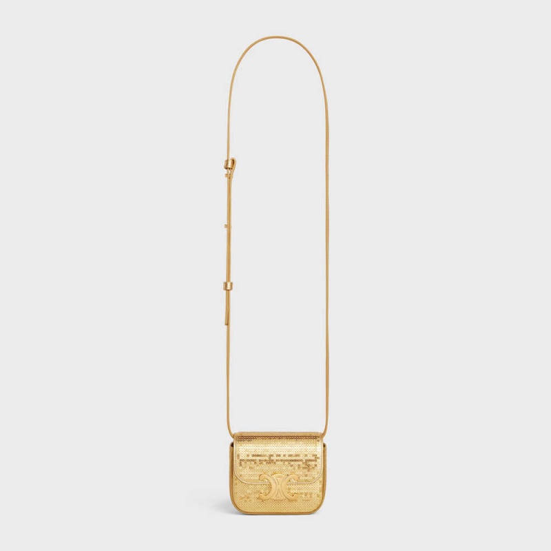 Gold Celine TRIOMPHE in Sequins and calfskin Mini Bags | CL-593018