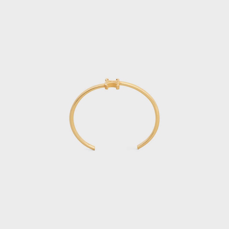 Gold Celine Triomphe Asymmetric Cuff in Brass with Gold Finish Bracelets | CL-592199