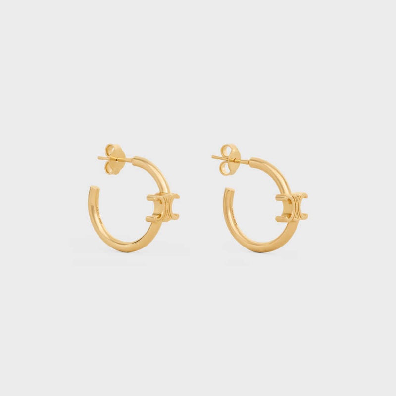 Gold Celine Triomphe Asymmetric Hoops in Brass with Gold Finish Earrings | CL-592295