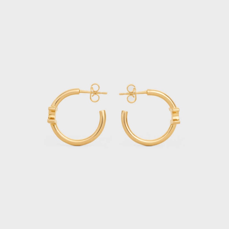 Gold Celine Triomphe Asymmetric Hoops in Brass with Gold Finish Earrings | CL-592295