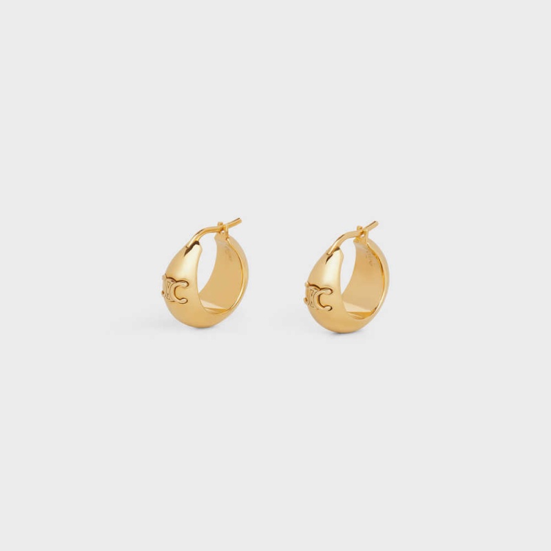 Gold Celine Triomphe Bold Hoops in Brass with Gold Finish Earrings | CL-592306