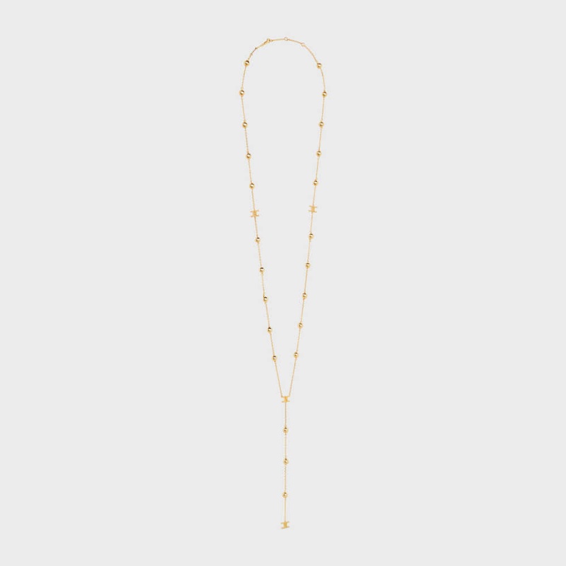 Gold Celine Triomphe Folk Beads Sautoir in Brass with Gold Finish Necklaces | CL-592245