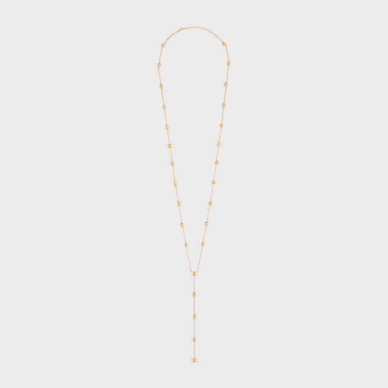 Gold Celine Triomphe Folk Beads Sautoir in Brass with Gold Finish Necklaces | CL-592245