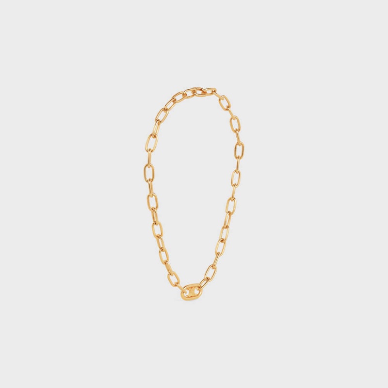 Gold Celine Triomphe Link in Brass with Gold Finish Necklaces | CL-592251