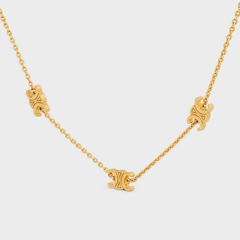 Gold Celine Triomphe Mini Triomphe in Brass with Gold Finish Necklaces | CL-592248