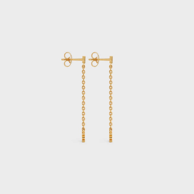 Gold Celine Triomphe Mini Triomphe in Brass with Gold Finish Earrings | CL-592301