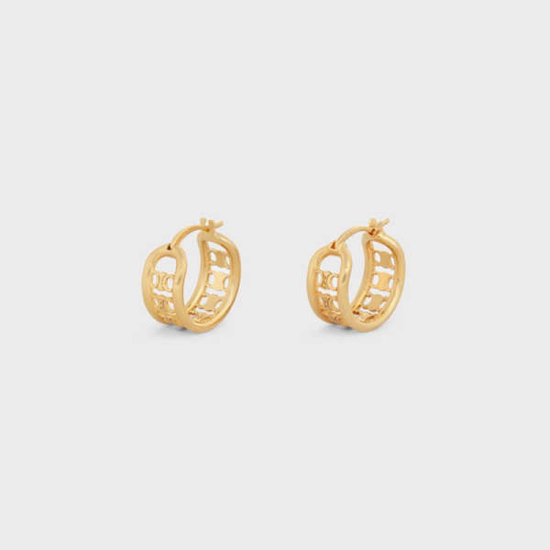 Gold Celine Triomphe Multi Hoops in Brass with Gold Finish Earrings | CL-592305