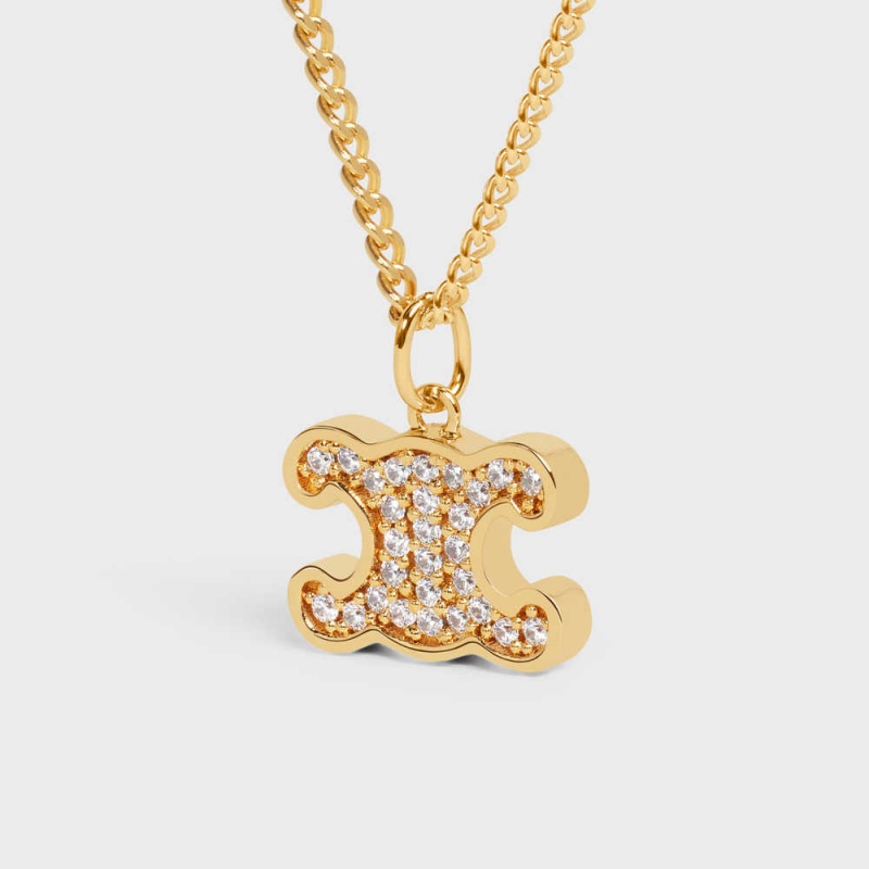 Gold Celine Triomphe Rhinestone in Brass with Gold Finish and Crystals Necklaces | CL-592246