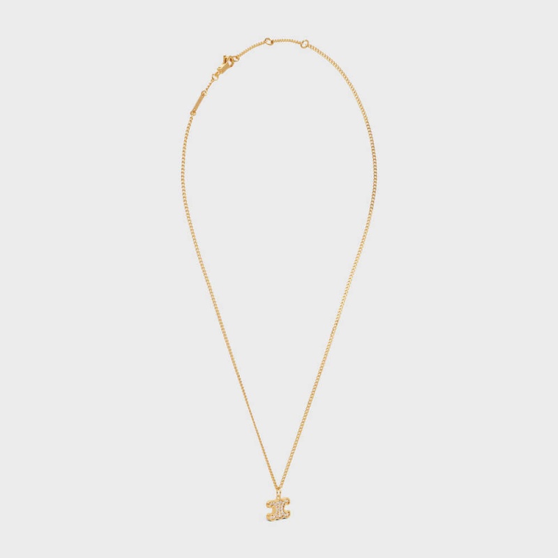 Gold Celine Triomphe Rhinestone in Brass with Gold Finish and Crystals Necklaces | CL-592246