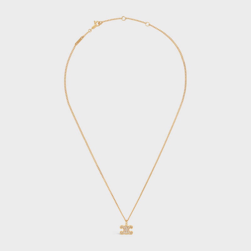 Gold Celine Triomphe Rhinestone in Brass with Gold Finish and Crystals Necklaces | CL-592246