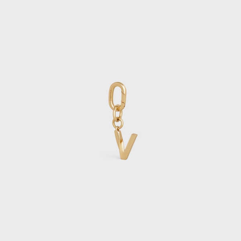 Gold Celine V CHARM in Brass Leather Goods Accessories | CL-592941