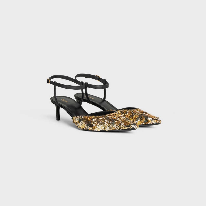 Gold / Black Celine KITTEN in EMBROIDERED CALFSKIN & CALFSKIN Pumps | CL-592562