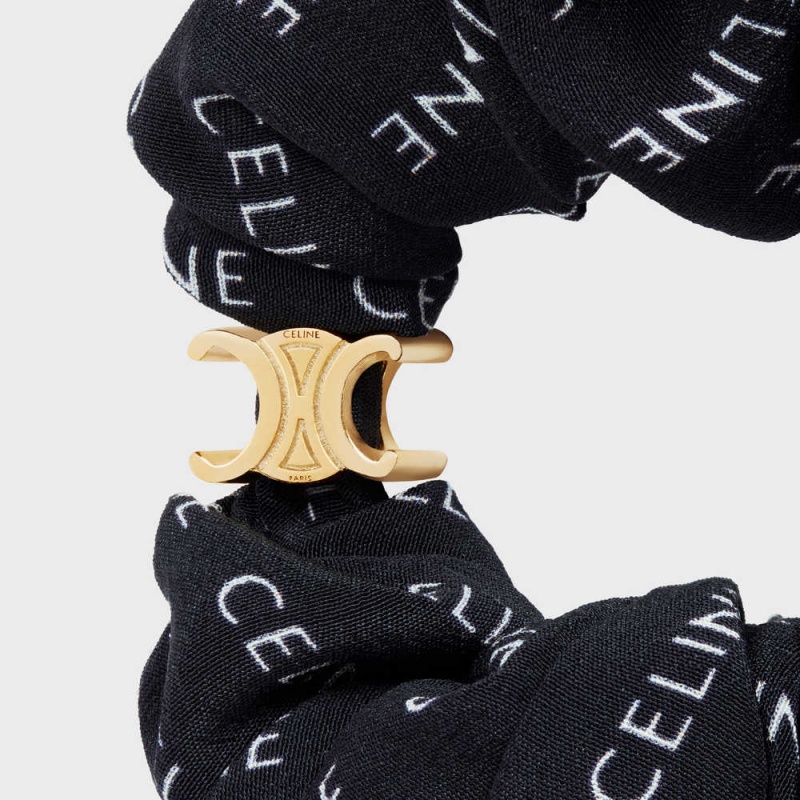 Gold / Black Celine Scrunchy Rayure in Brass with Gold finish and Silk Hair Accessories | CL-592325