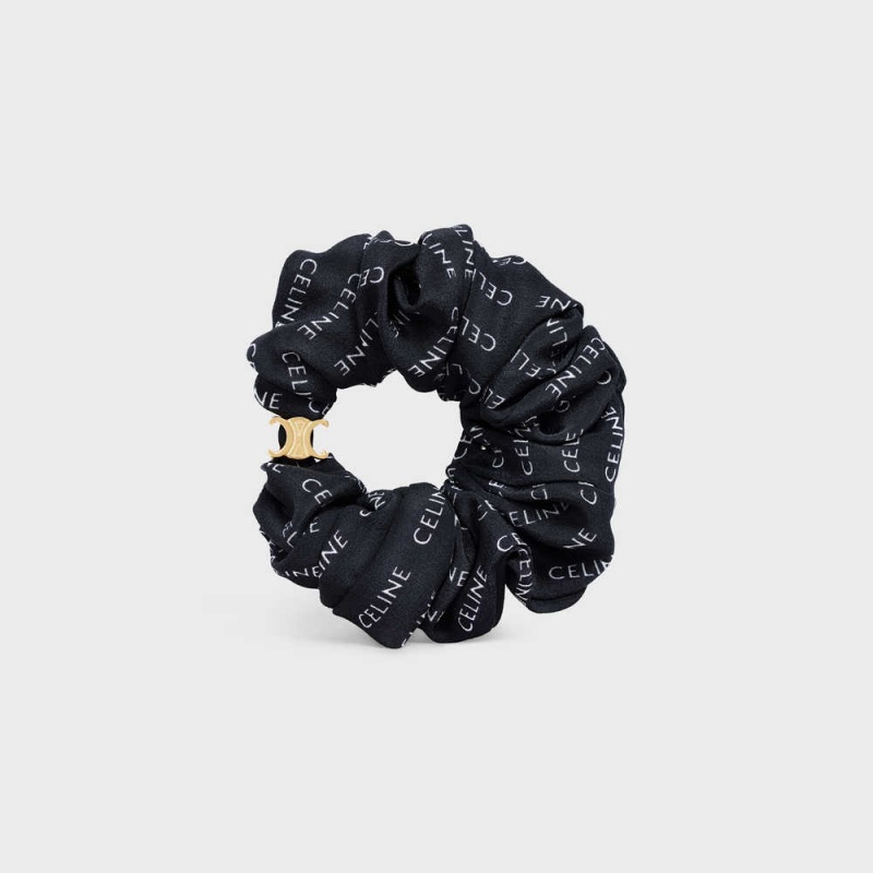 Gold / Black Celine Scrunchy Rayure in Brass with Gold finish and Silk Hair Accessories | CL-592325