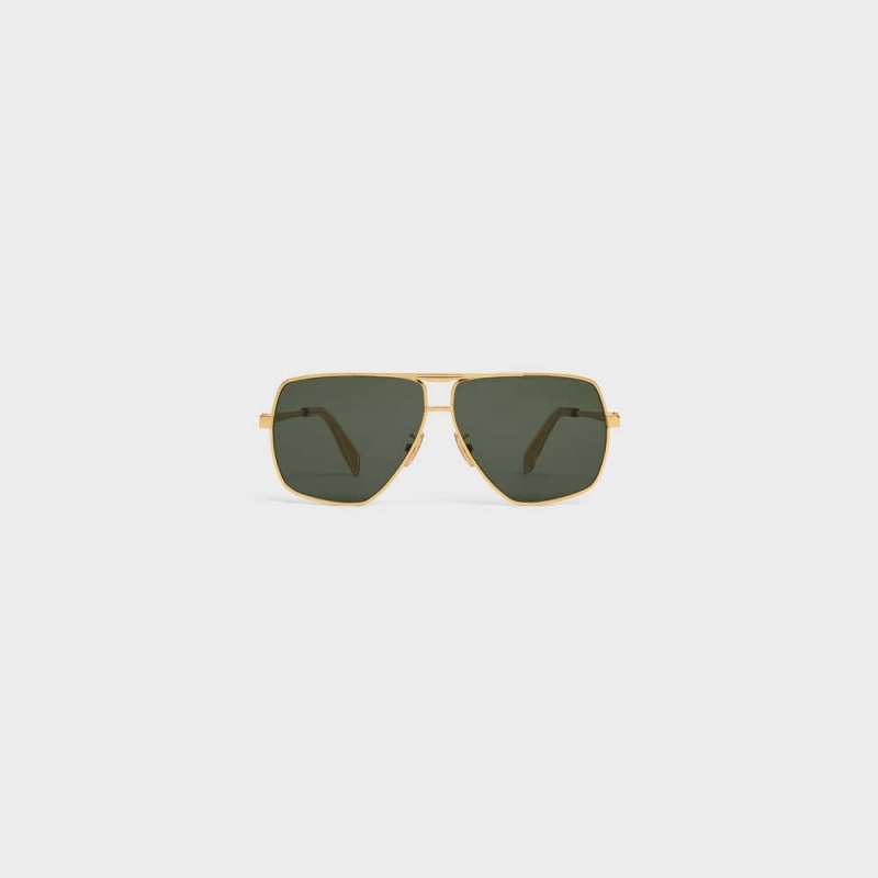 Gold / Green Celine Metal Frame 24 in Metal Sunglasses | CL-592409