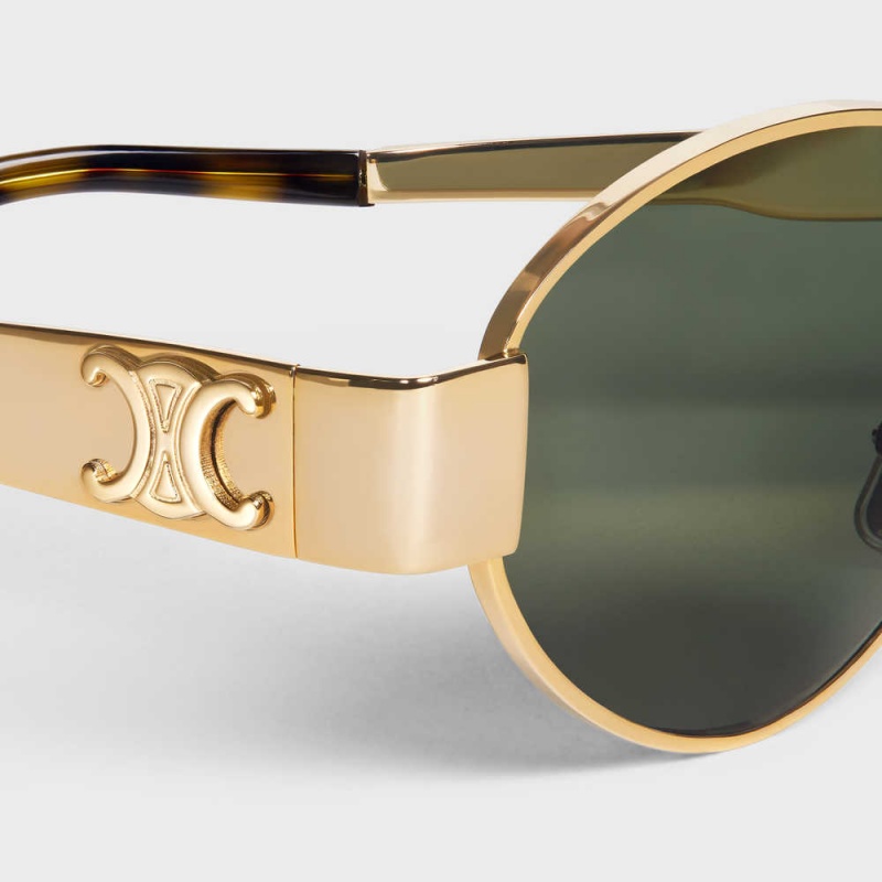 Gold / Green Celine Triomphe Metal 01 in Metal Sunglasses | CL-592399