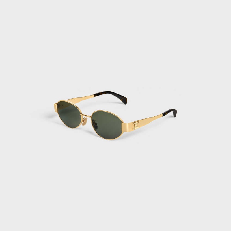 Gold / Green Celine Triomphe Metal 01 in Metal Sunglasses | CL-592399