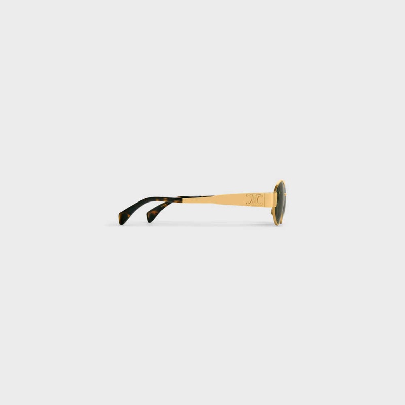 Gold / Green Celine Triomphe Metal 01 in Metal Sunglasses | CL-592399