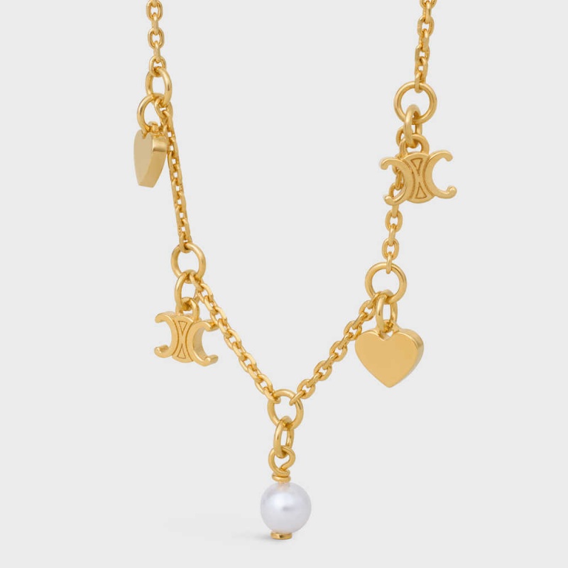 Gold / Ivory Celine Cœur Charms in Brass with Gold Finish and Resin Pearl Bracelets | CL-592237