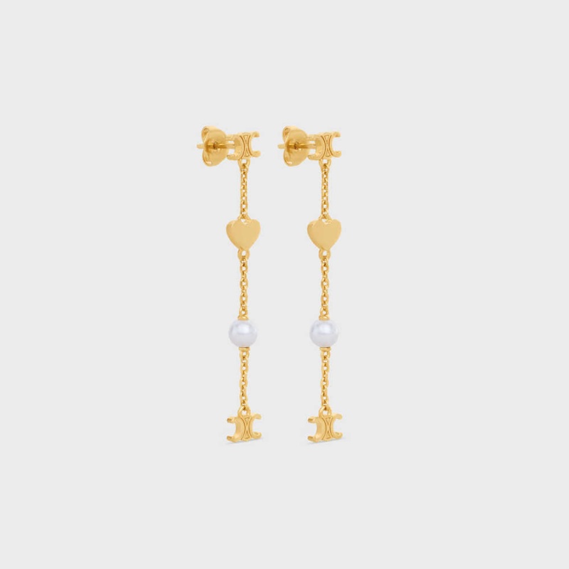 Gold / Ivory Celine Cœur Charms in Brass with Gold Finish and Resin Pearl Earrings | CL-592297