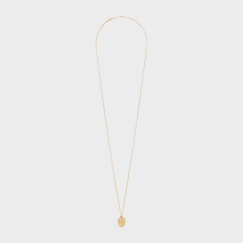 Gold / Ivory Celine Triomphe Folk Pearl in Brass with Gold Finish and Resin Pearls Necklaces | CL-592257