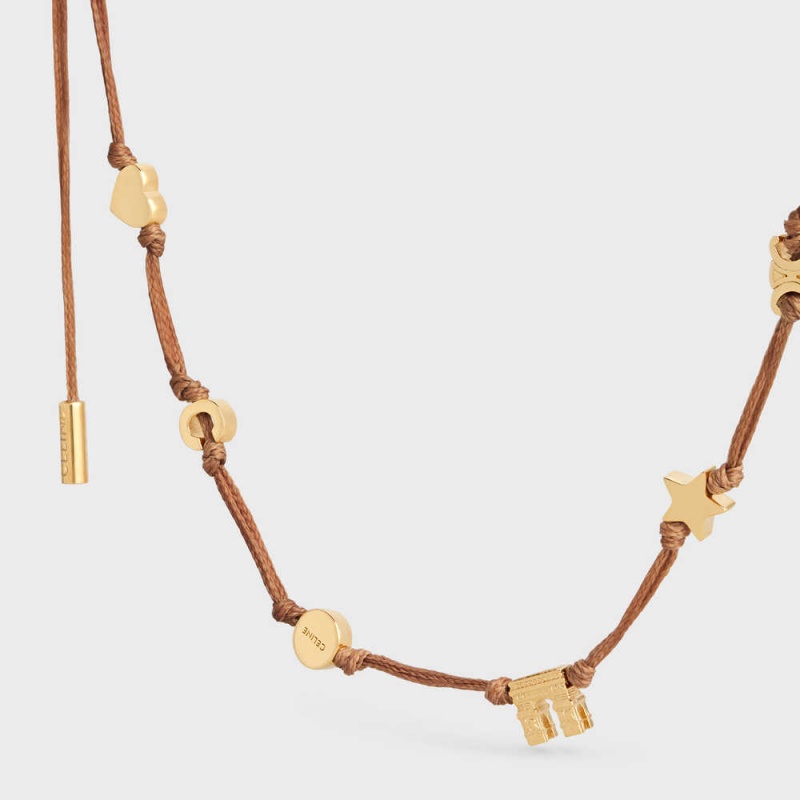 Gold / Tan Celine Plage Multi in Brass with Gold Finish and Polyester Necklaces | CL-592260