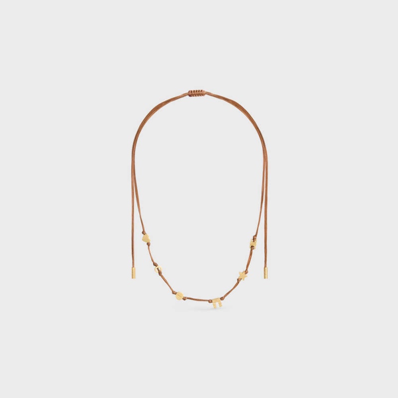 Gold / Tan Celine Plage Multi in Brass with Gold Finish and Polyester Necklaces | CL-592260