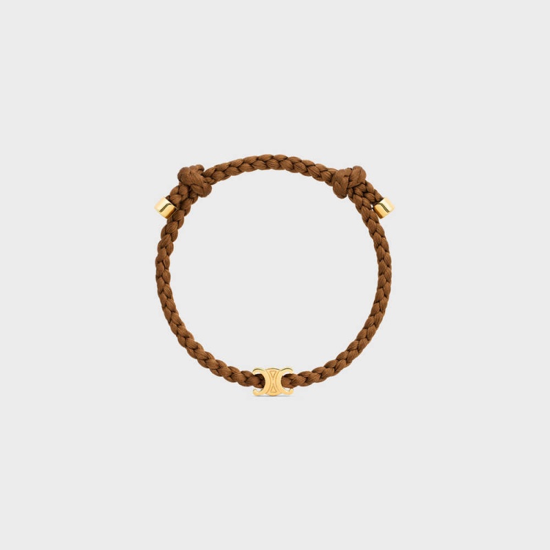 Gold / Tan Celine Triomphe Beach in Brass with Gold Finish and Silk Bracelets | CL-592201