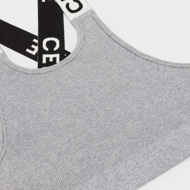 Grey/Off White Celine CROSSBACK SPORTS BRA IN ATHLETIC KNIT Sweatshirts | CL-592810