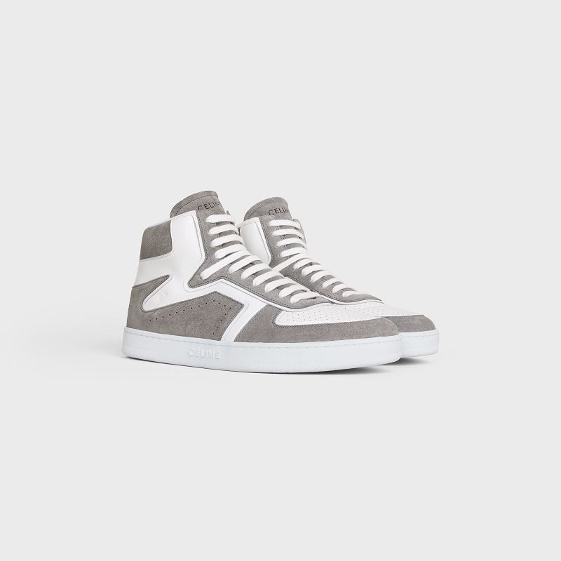 Grey/Optic White Celine C01 Z TRAINER HIGH in SUEDE CALFSKIN AND CALFSKIN Sneakers | CL-591910