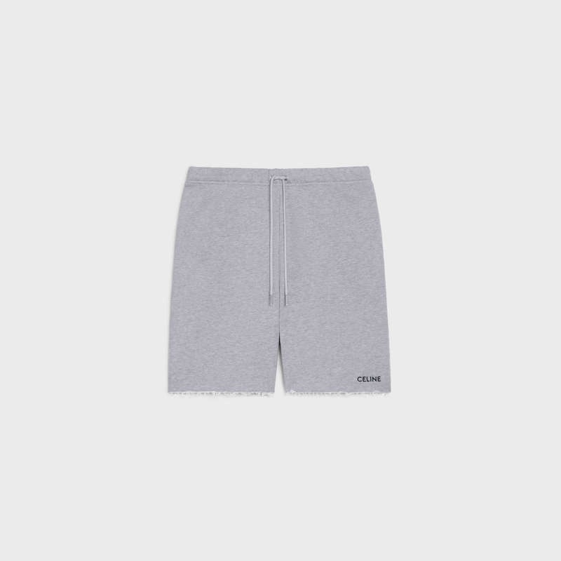 Grey/ Black Celine embroidered in cotton fleece Shorts | CL-592075