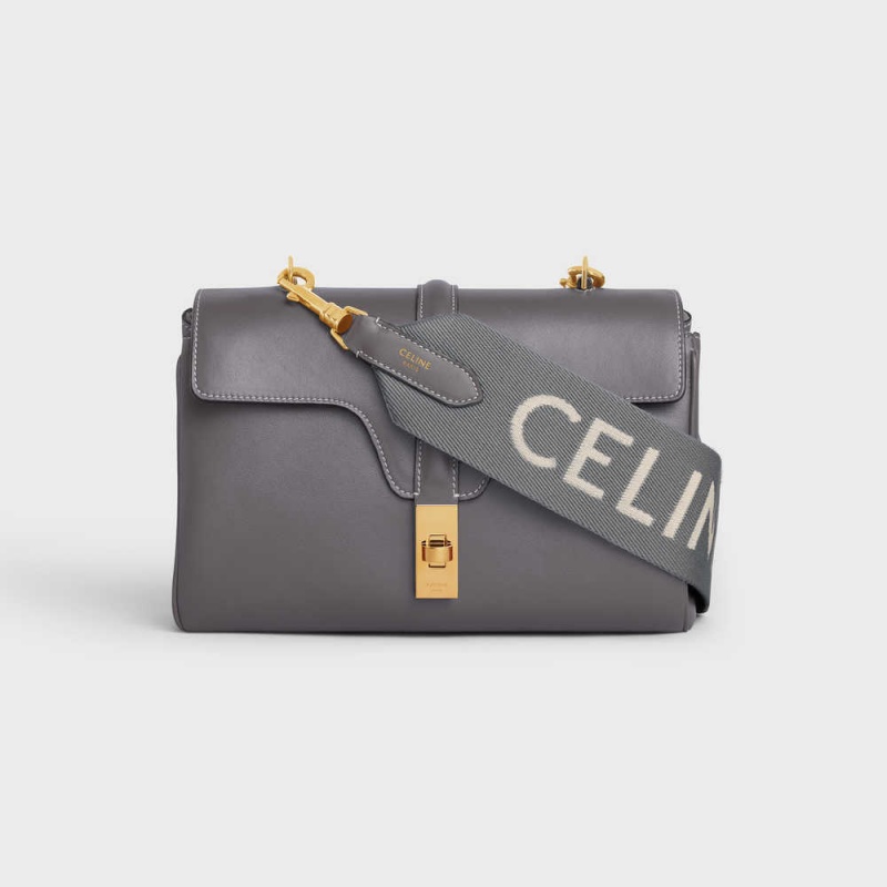 Grey / White Celine Long Strap in Wool with jacquard Leather Goods Accessories | CL-592908