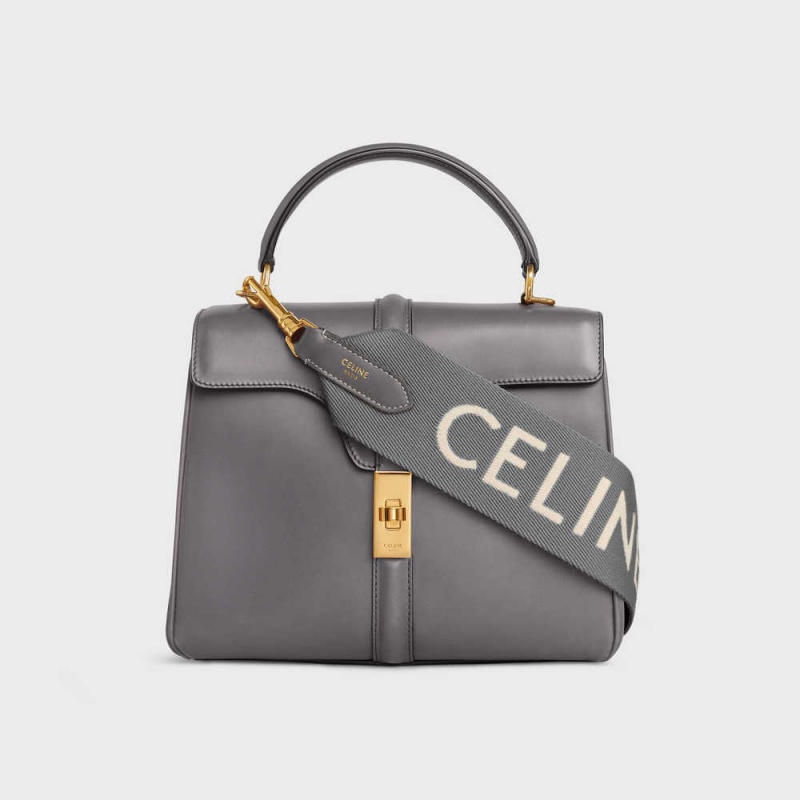 Grey / White Celine Long Strap in Wool with jacquard Leather Goods Accessories | CL-592908