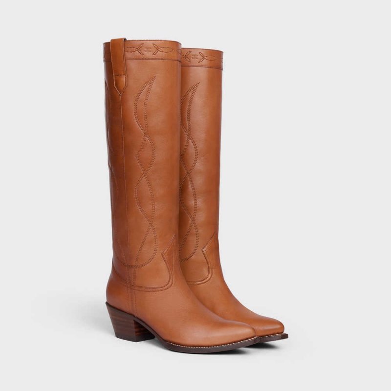 Honey Celine High Western in Calfskin Boots | CL-592514