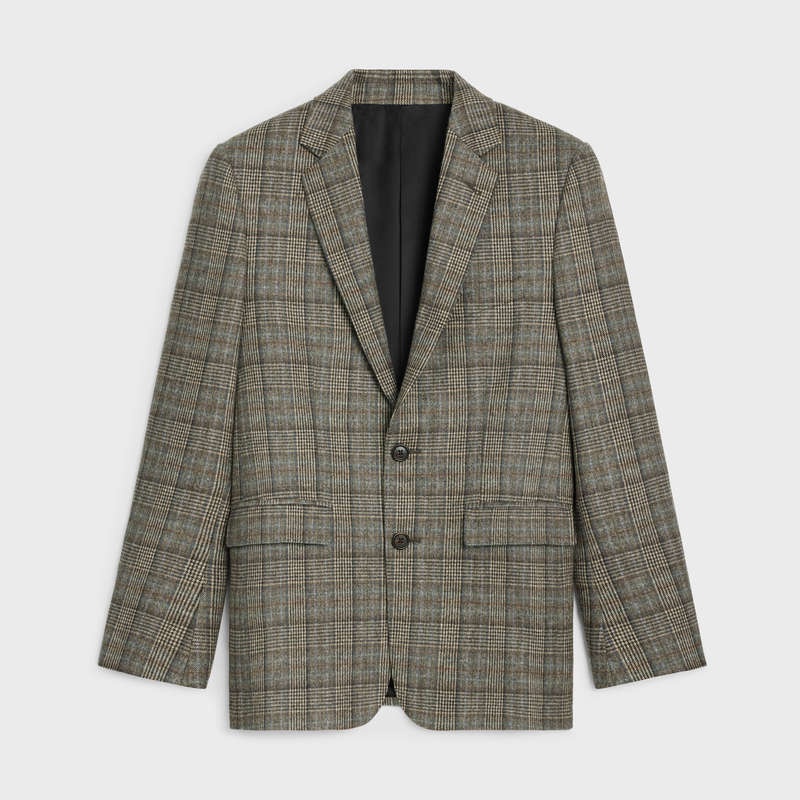 IVOIRE/GRIS/TOFEE Celine in prince of wales flannel Jackets | CL-592003