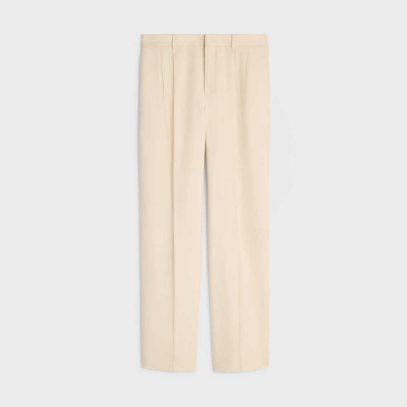 Ivory Celine Jude double-pleated in silk Panama Pants | CL-592738