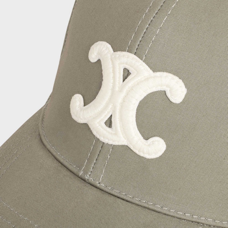 KAKI LIGHT Celine TRIOMPHE BASEBALL IN COTTON Cap | CL-592356