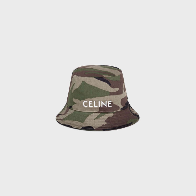 KAKI MILITAIRE Celine embroidered bucket in camouflage cotton Hat | CL-591711