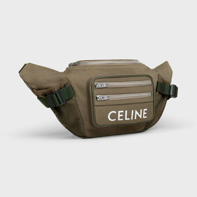 Khaki Celine LARGE ZIPPED BAG TREKKING in Cotton gabardine with celine Print Shoulder Bags | CL-591849