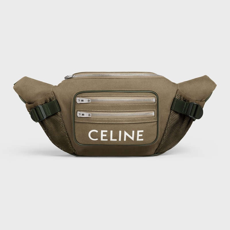 Khaki Celine LARGE ZIPPED BAG TREKKING in Cotton gabardine with celine Print Shoulder Bags | CL-591849