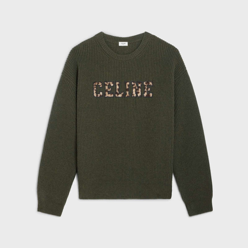 Khaki Celine OVERSIZED IN RIBBED WOOL Knitwear | CL-592102