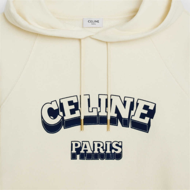 LIGHT IVORY / NAVY Celine paris 70 S HOODIE in cotton and cashmere Sweatshirts | CL-592807