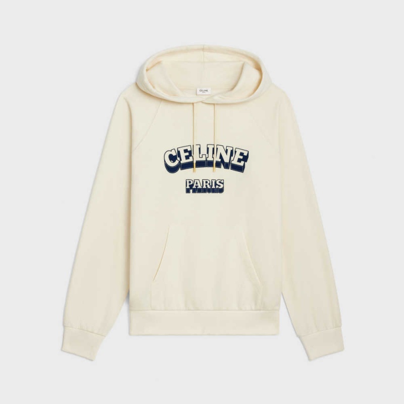 LIGHT IVORY / NAVY Celine paris 70 S HOODIE in cotton and cashmere Sweatshirts | CL-592807