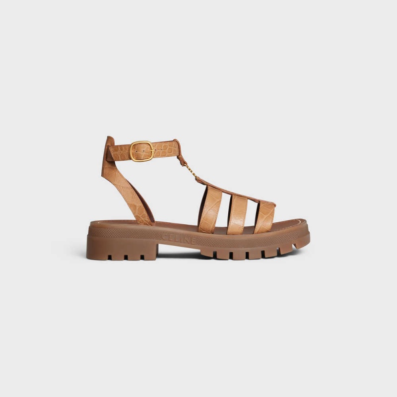 Light Caramel Celine CLEA TRIOMPHE GLADIATOR CHUNKY in CROCODILE STAMPED CALFSKIN Sandals | CL-592575