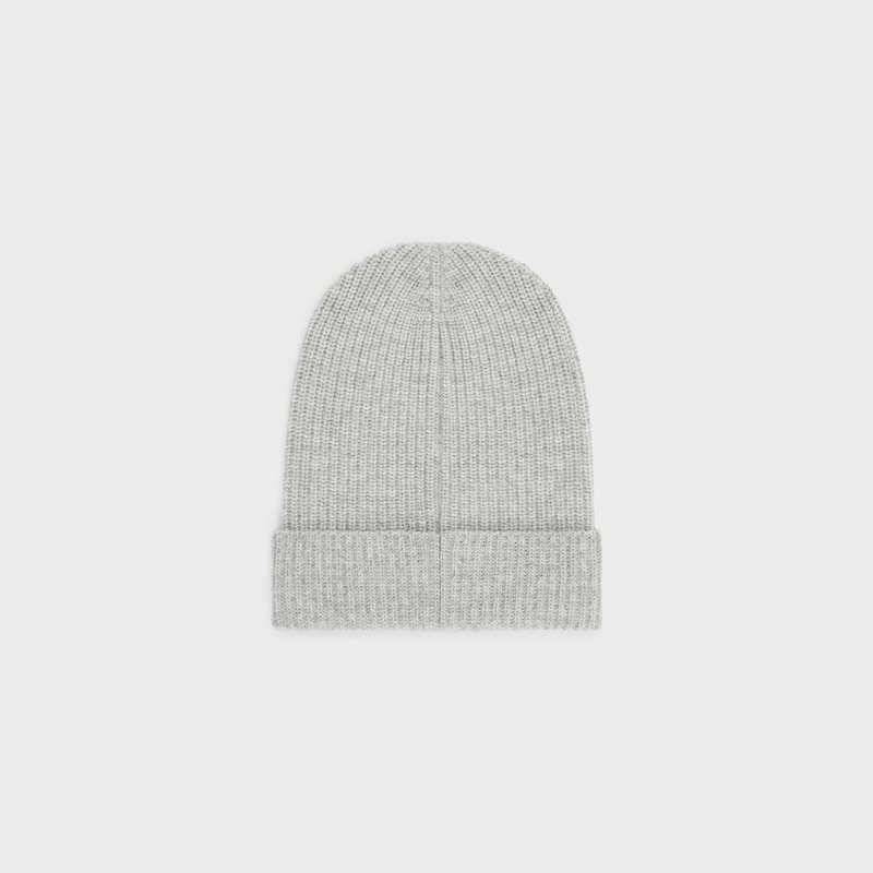 Light Grey Celine EMBROIDERED BEANIE IN RIBBED FELTED WOOL Hat | CL-591717