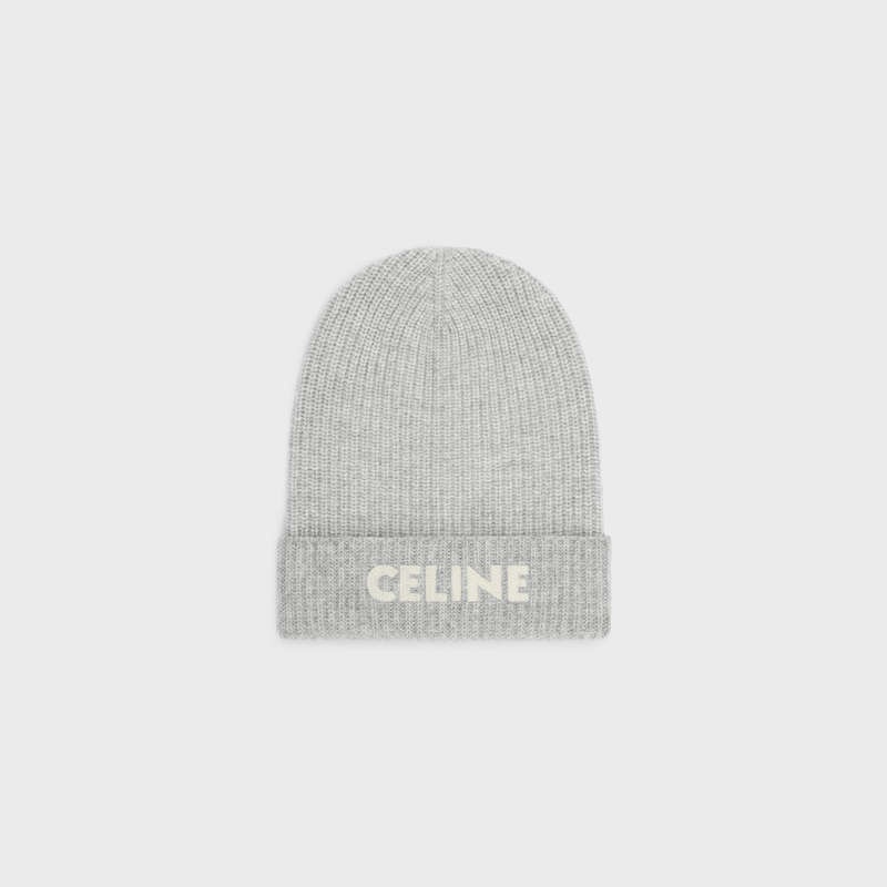 Light Grey Celine EMBROIDERED BEANIE IN RIBBED FELTED WOOL Hat | CL-591717