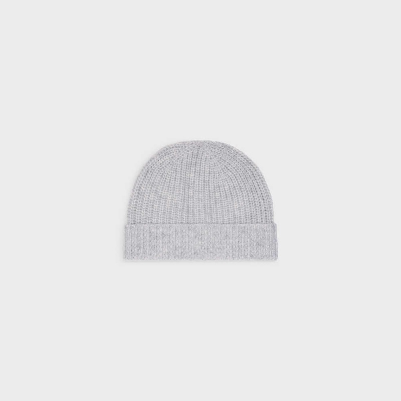 Light Grey Celine TRIOMPHE EMBROIDERED BEANIE IN SEAMLESS CASHMERE Hat | CL-592370