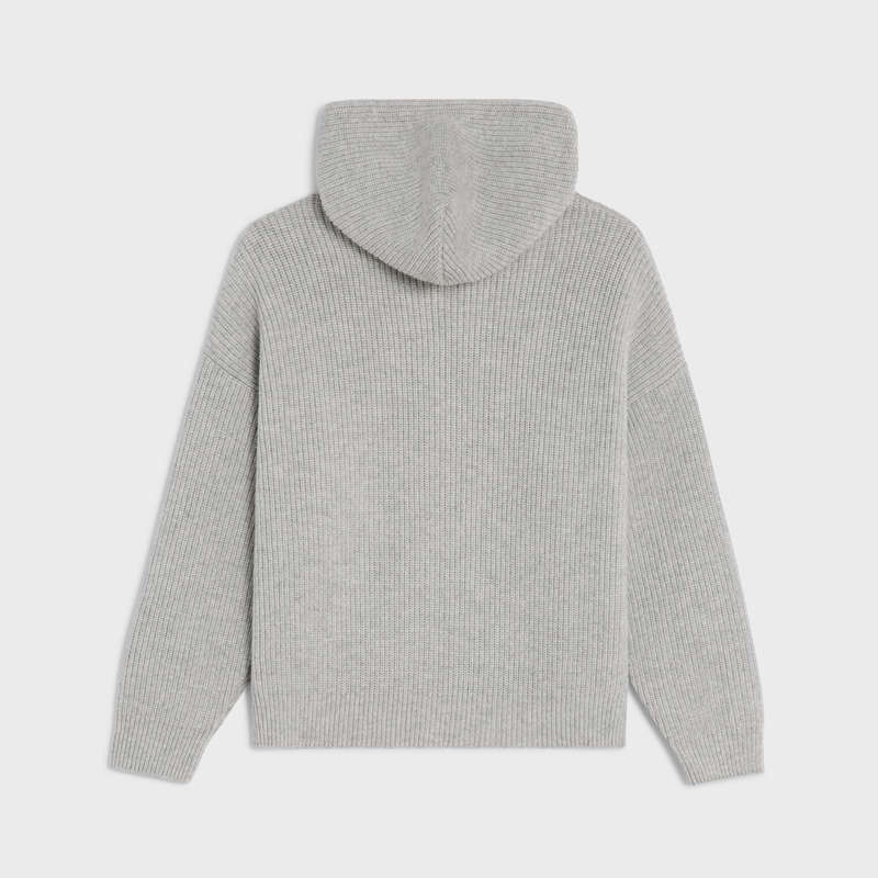 Light Grey Celine hooded in ribbed wool Sweatshirts | CL-592111