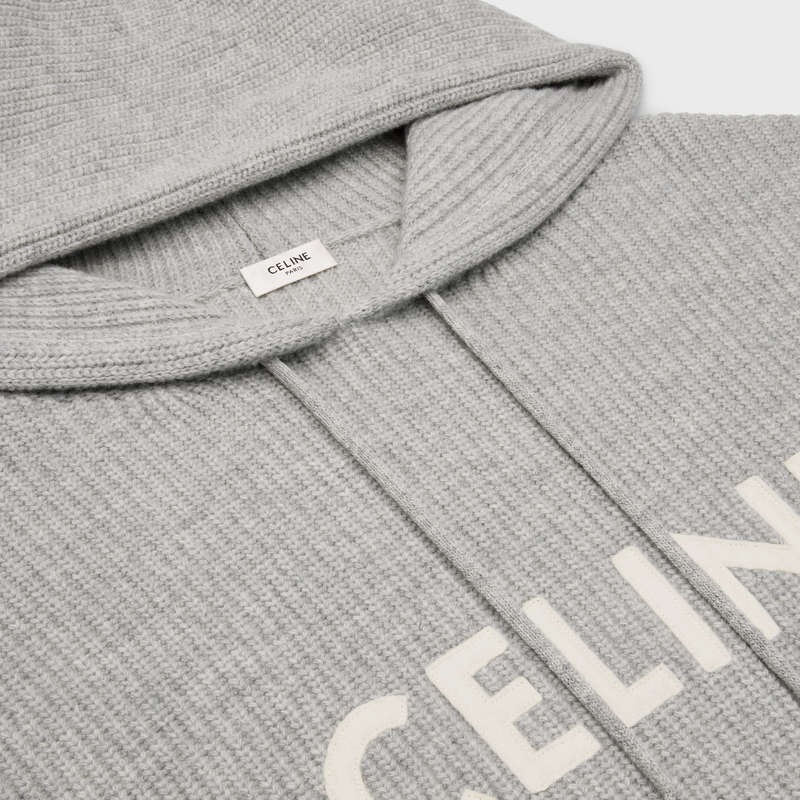 Light Grey Celine hooded in ribbed wool Sweatshirts | CL-592111